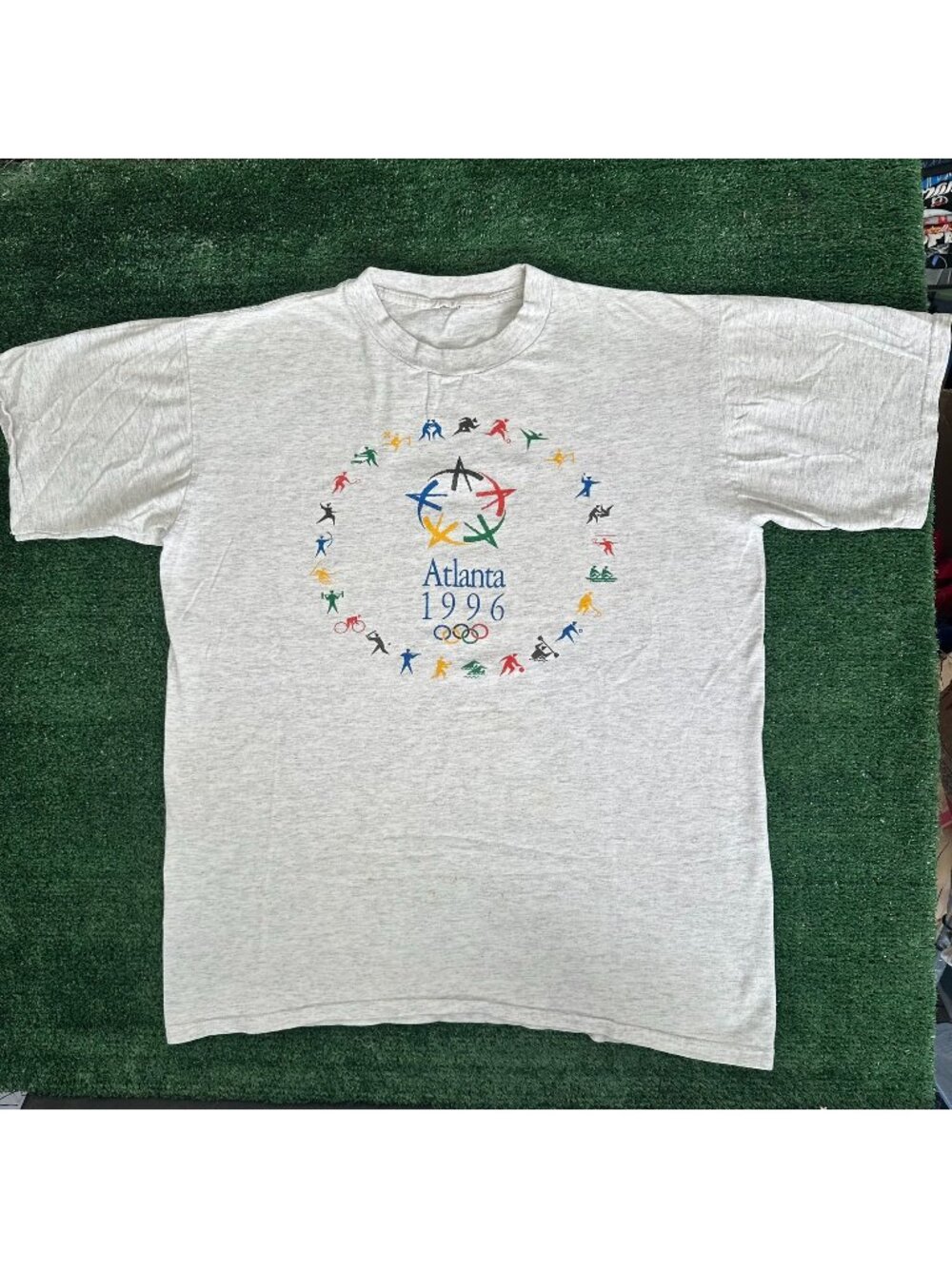 Vintage 90s Atlanta 1996 Olympics T-Shirt Gray L Single Stitch Colorful Sporty